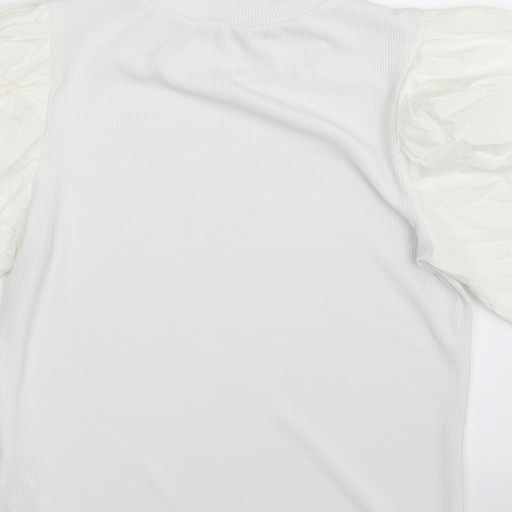 New Look Womens White  Polyester Basic T-Shirt Size 12 High Neck