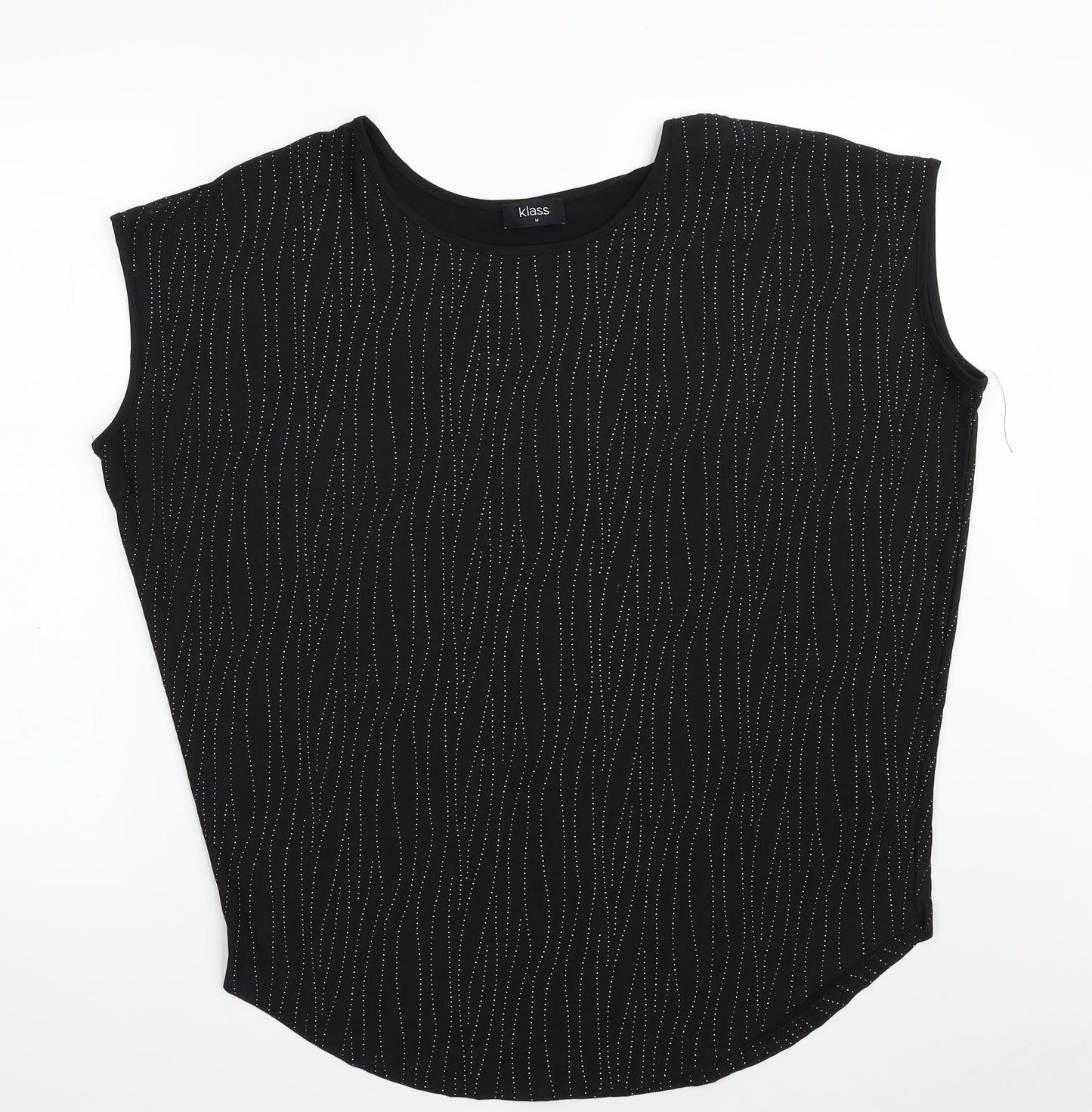 Klass Womens Black Striped Polyester Basic Blouse Size M Boat Neck