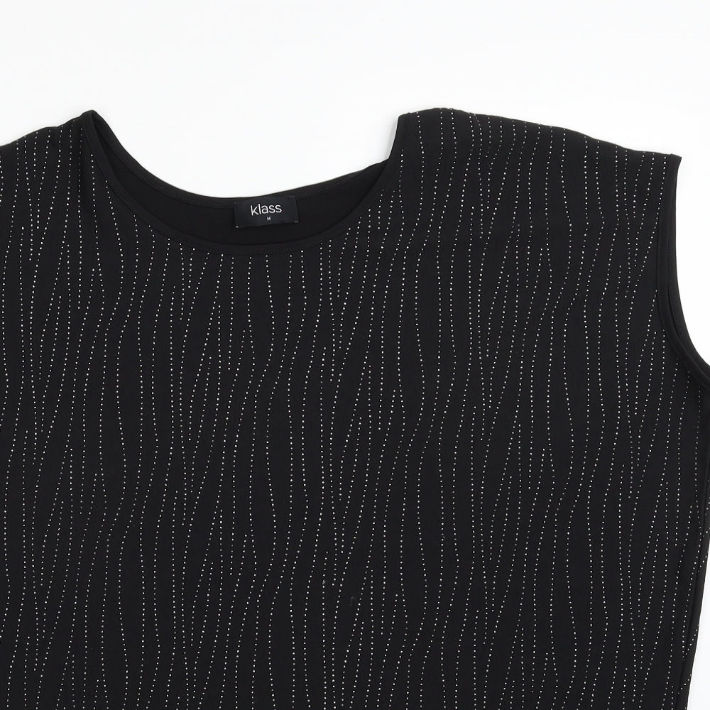 Klass Womens Black Striped Polyester Basic Blouse Size M Boat Neck