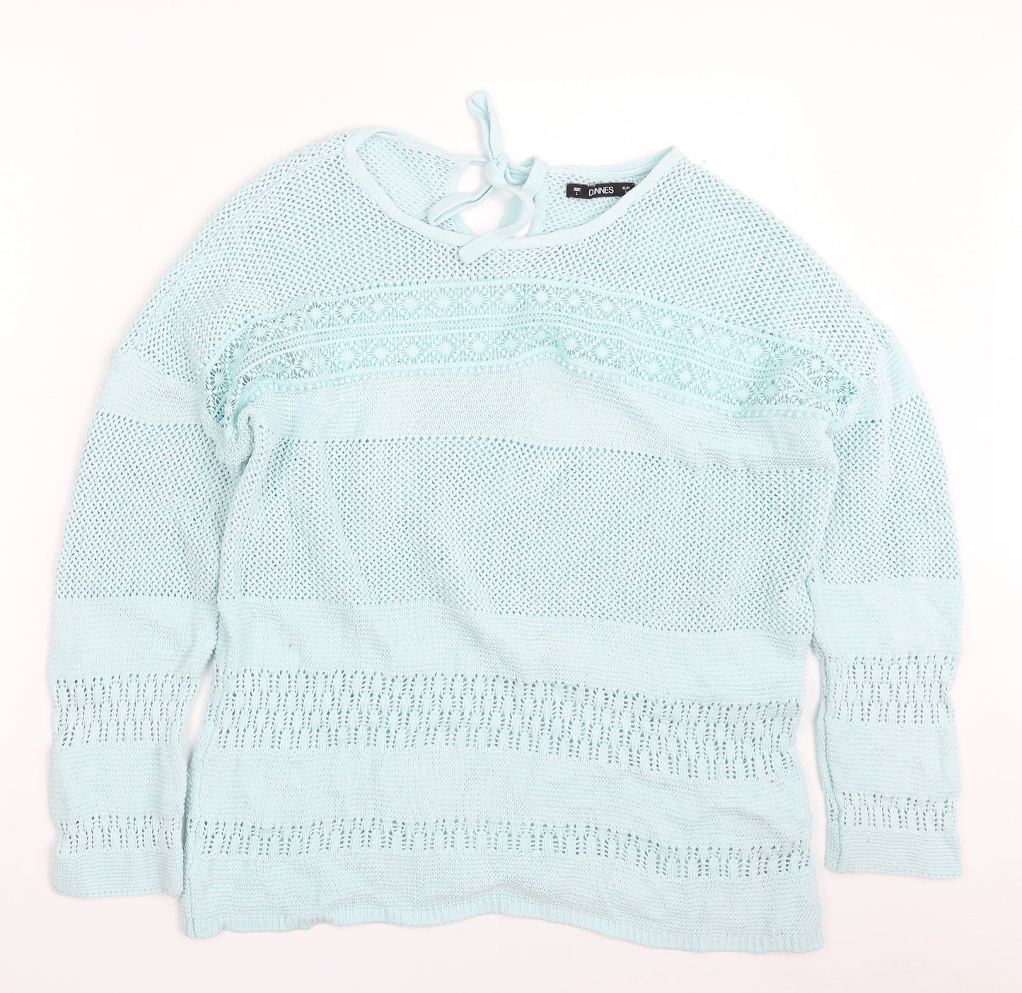Dunnes Stores Womens Blue Boat Neck  Cotton Pullover Jumper Size L   - Tie