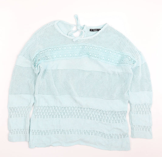 Dunnes Stores Womens Blue Boat Neck  Cotton Pullover Jumper Size L   - Tie