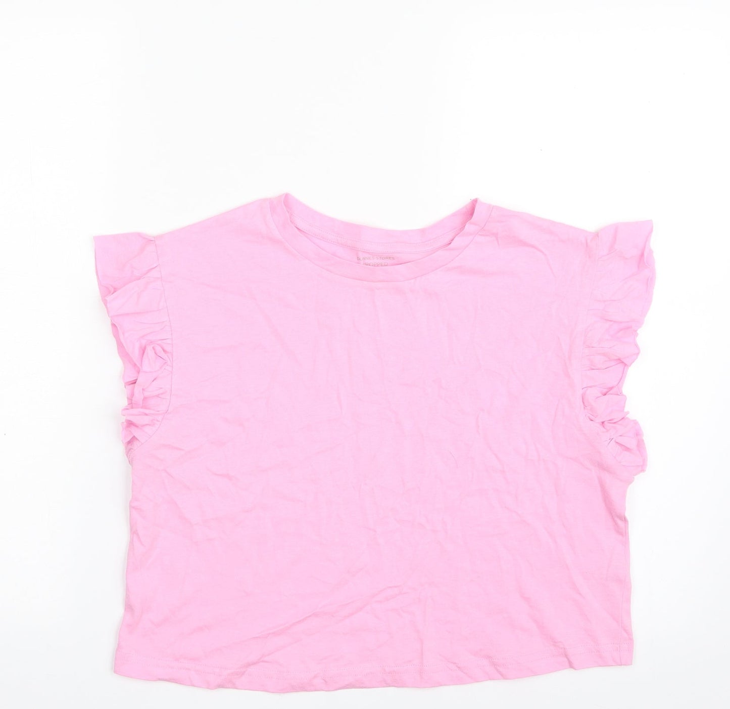 Dunnes Stores Womens Pink  100% Cotton Cropped T-Shirt Size S Crew Neck