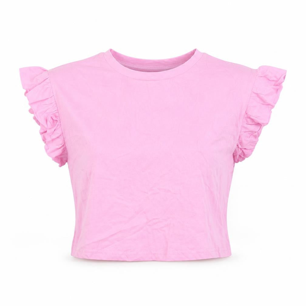 Dunnes Womens Pink  100% Cotton Cropped T-Shirt Size S Crew Neck