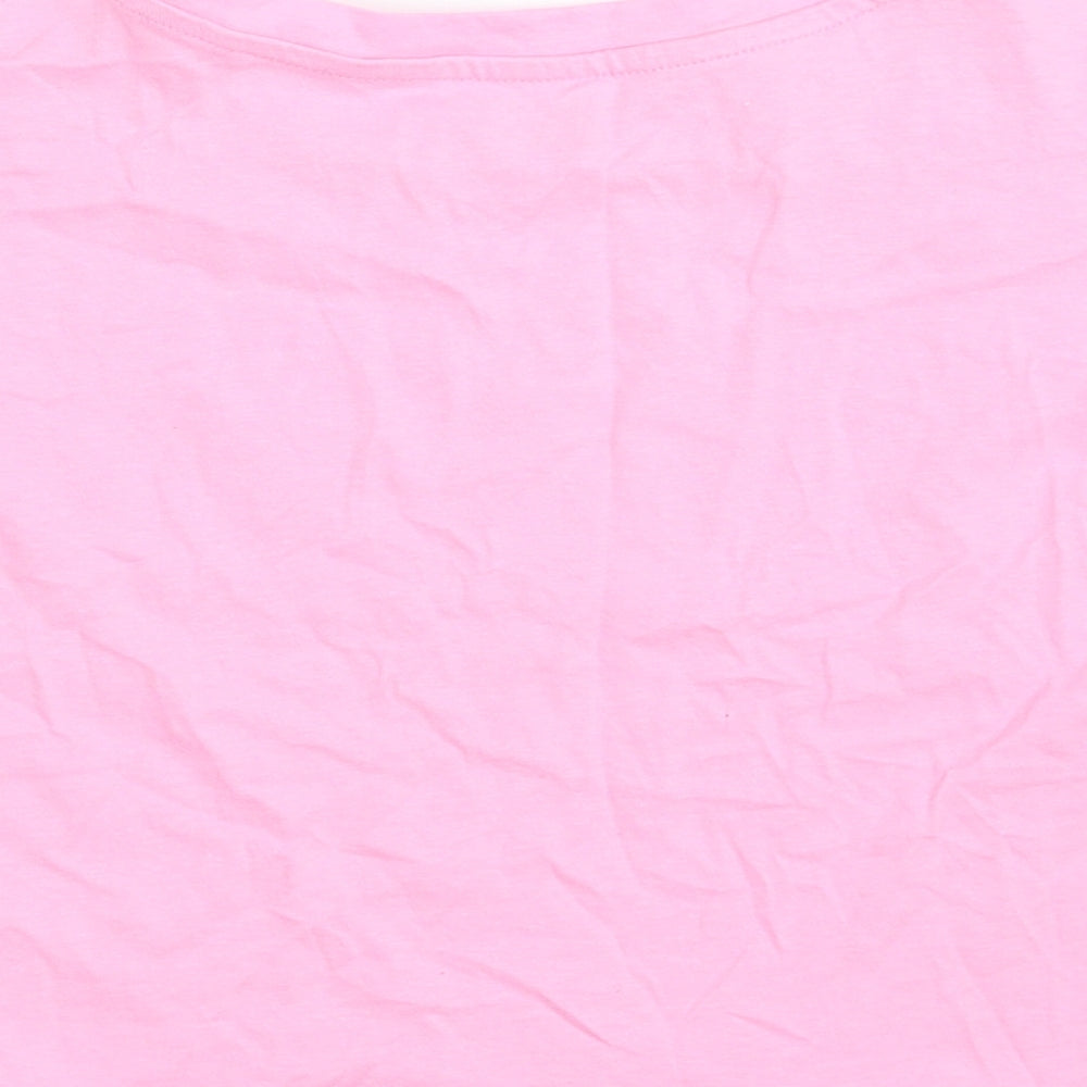 Dunnes Stores Womens Pink  100% Cotton Cropped T-Shirt Size S Crew Neck