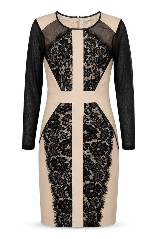 Julien Macdonald Womens Beige Floral Polyester Sheath  Size 10  Scoop Neck Zip