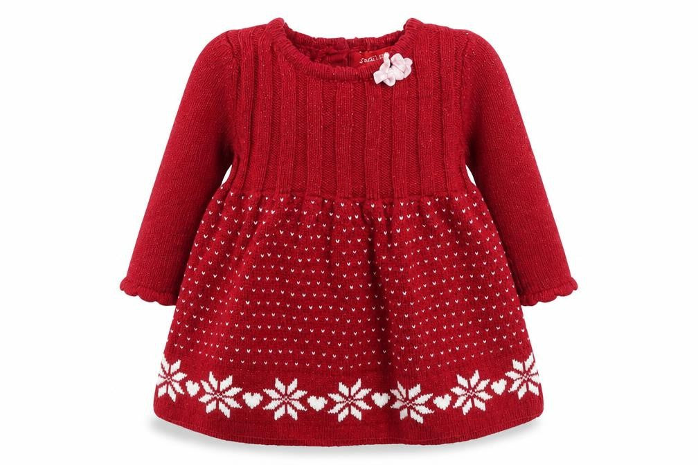 Jingles & Joy Girls Red Geometric Acrylic Pullover Jumper Size 3-6 Months  Button