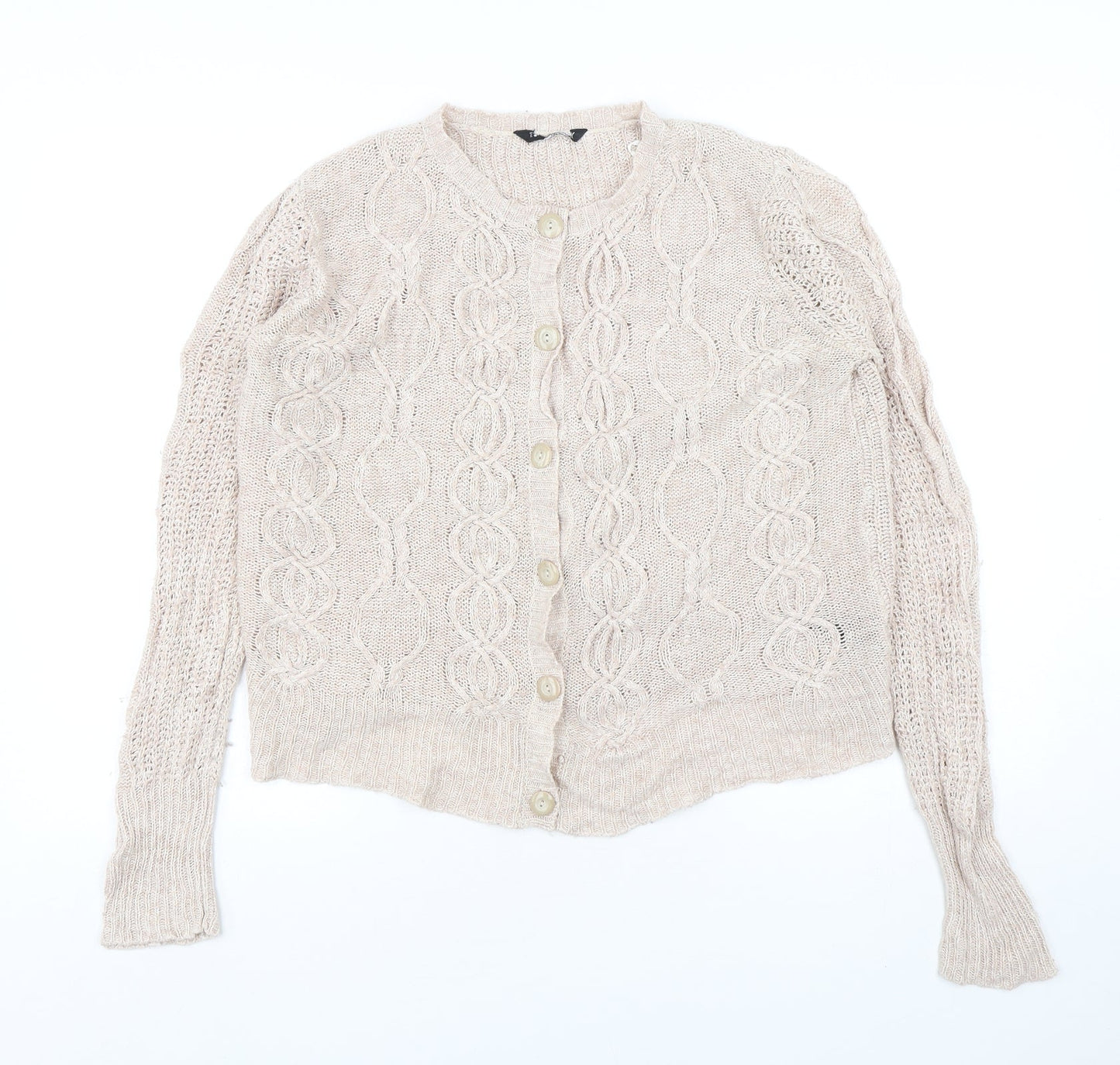 Debenhams Womens Beige Round Neck  Acrylic Cardigan Jumper Size 16