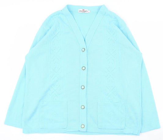 Merry Gold Womens Blue V-Neck  Acrylic Cardigan Jumper Size L