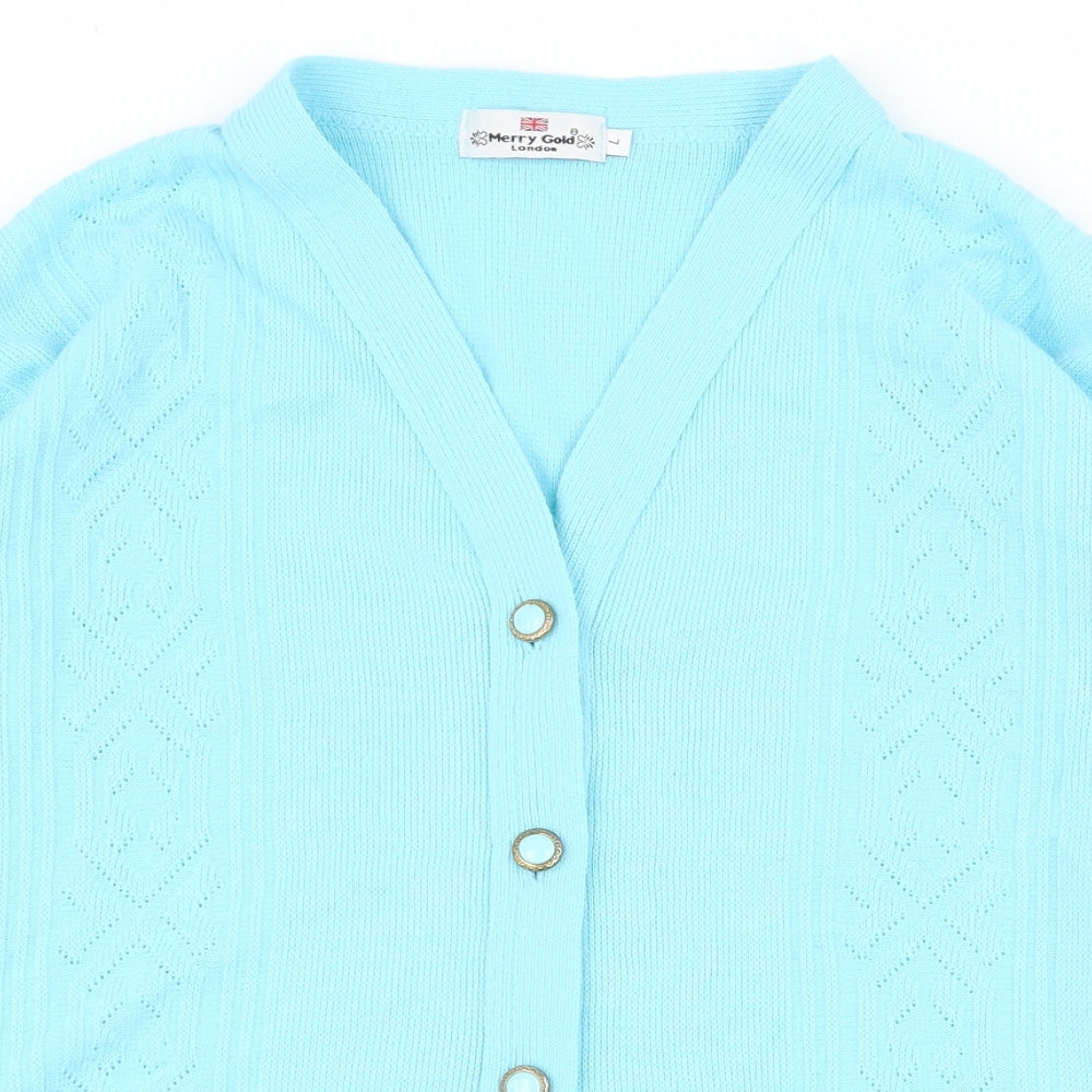Merry Gold Womens Blue V-Neck  Acrylic Cardigan Jumper Size L