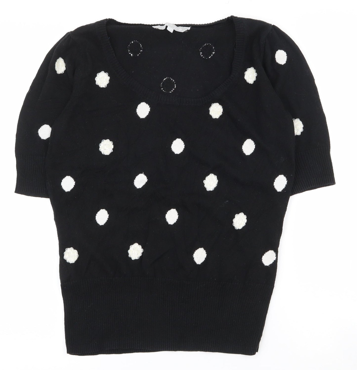 Red Herring Womens Black Scoop Neck Polka Dot 100% Cotton Pullover Jumper Size 10