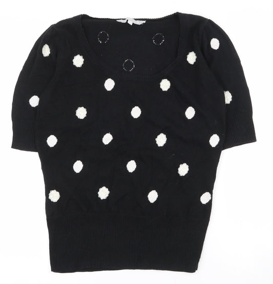 Red Herring Womens Black Scoop Neck Polka Dot 100% Cotton Pullover Jumper Size 10