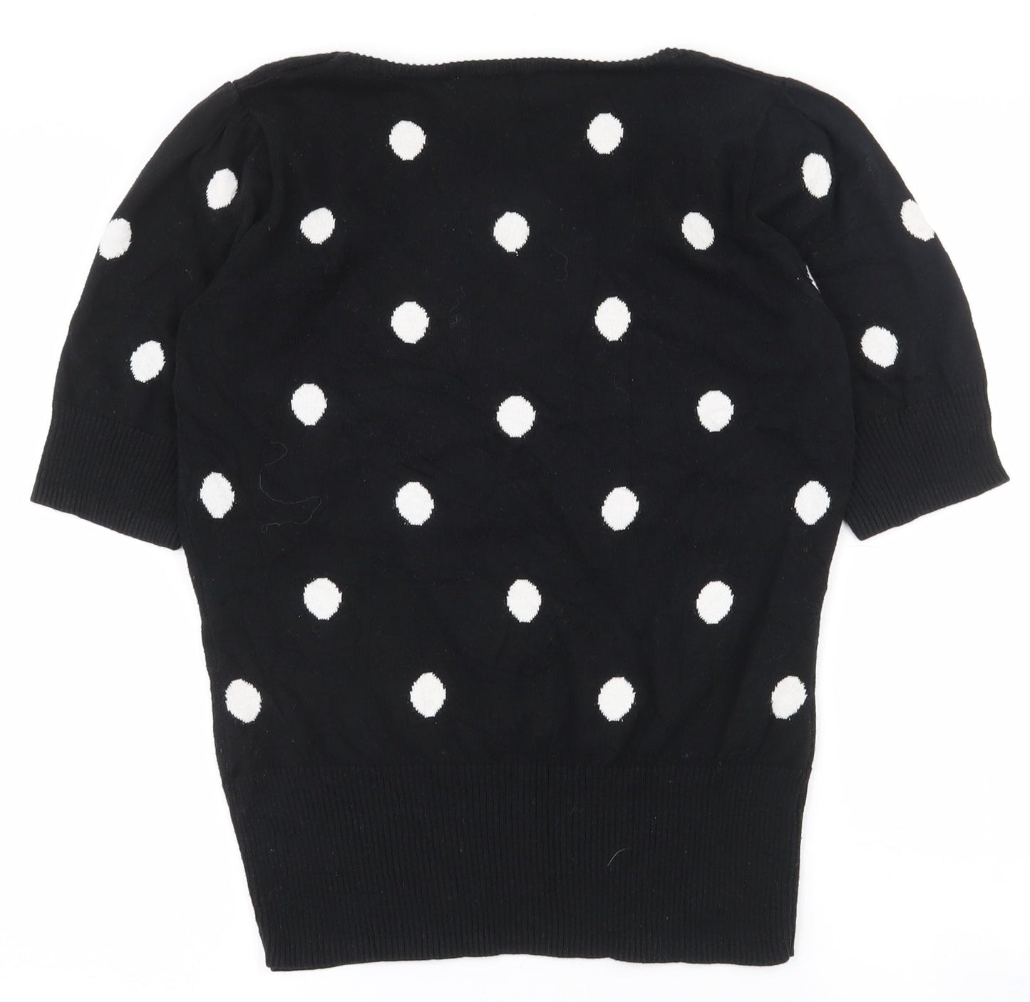 Red Herring Womens Black Scoop Neck Polka Dot 100% Cotton Pullover Jumper Size 10