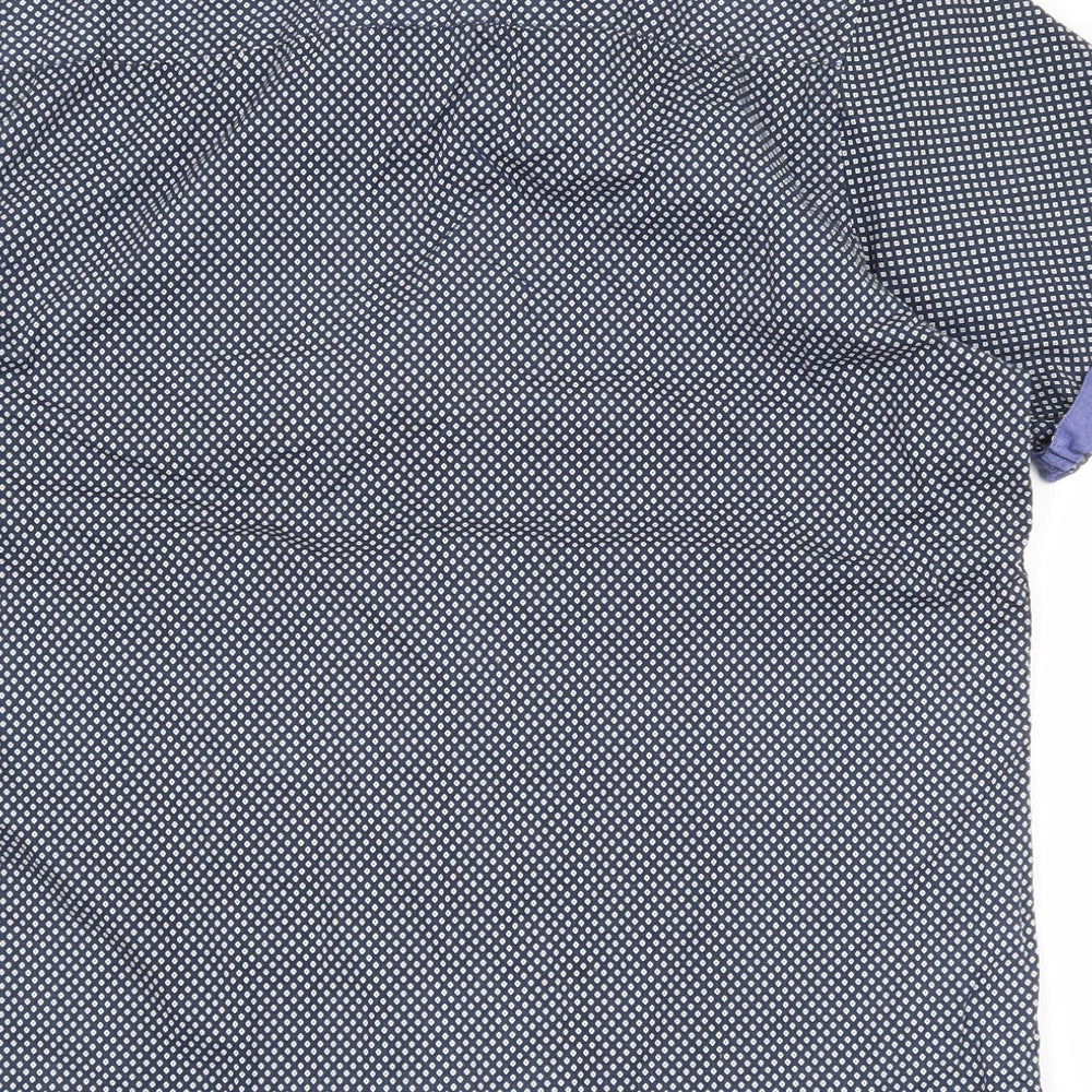 Centered Mens Blue Geometric Cotton  Button-Up Size L Collared Button