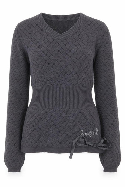 Freesoul Womens Grey V-Neck Argyle/Diamond Cotton Pullover Jumper Size S