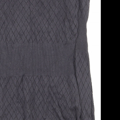 Freesoul Womens Grey V-Neck Argyle/Diamond Cotton Pullover Jumper Size S