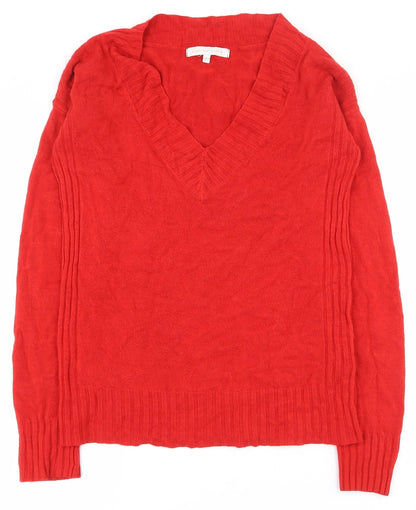 Next Womens Red V-Neck  Acrylic Pullover Jumper Size 8