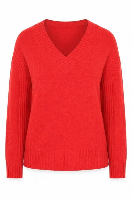 Next Womens Red V-Neck  Acrylic Pullover Jumper Size 8