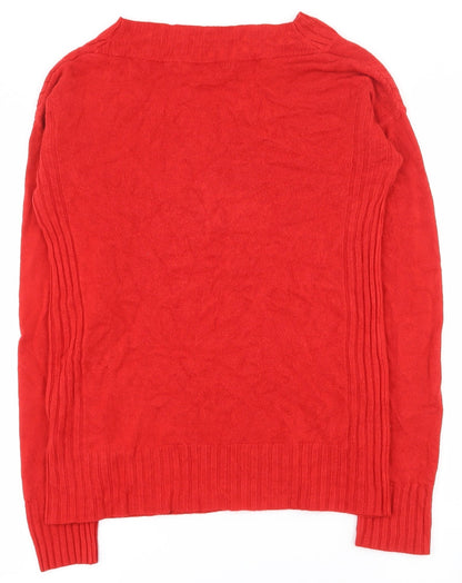 Next Womens Red V-Neck  Acrylic Pullover Jumper Size 8