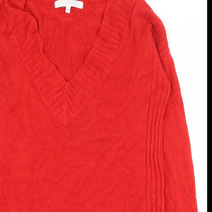 Next Womens Red V-Neck  Acrylic Pullover Jumper Size 8