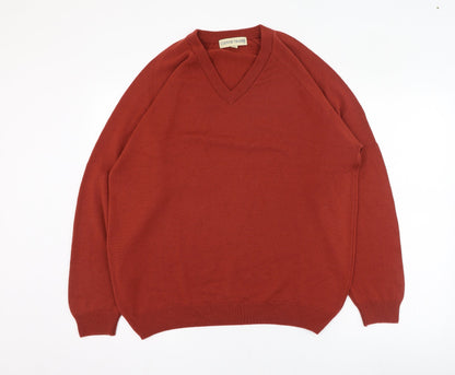 Country Trader Mens Red V-Neck  Acrylic Pullover Jumper Size M