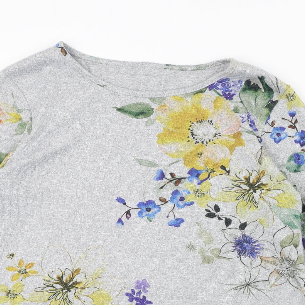 Matalan Womens Grey Round Neck Floral Polyester Pullover Jumper Size 12