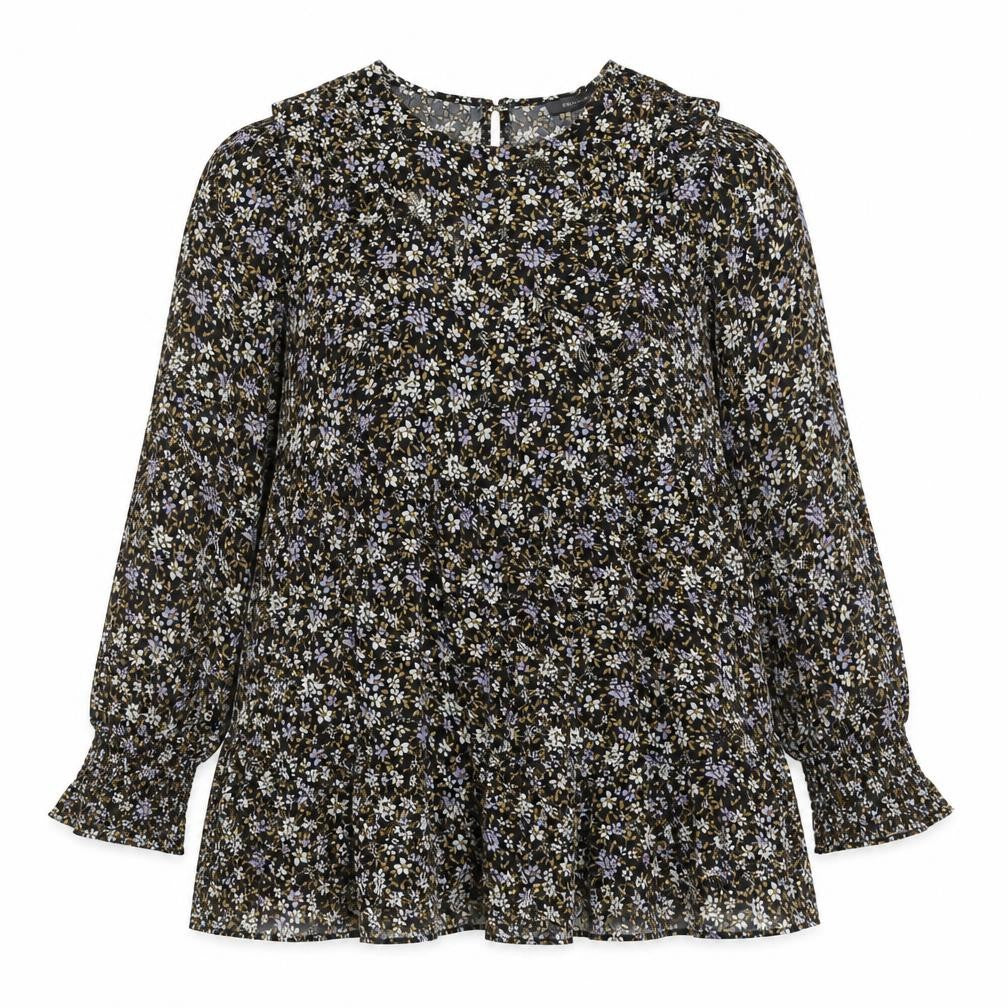 Primark Womens Black Floral Polyester Trapeze & Swing  Size 8  Round Neck Button - Smock