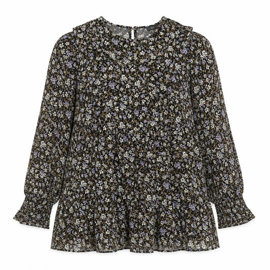 Primark Womens Black Floral Polyester Trapeze & Swing  Size 8  Round Neck Button - Smock