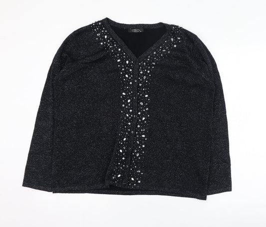 BM Womens Black V-Neck  Acrylic Cardigan Jumper Size M