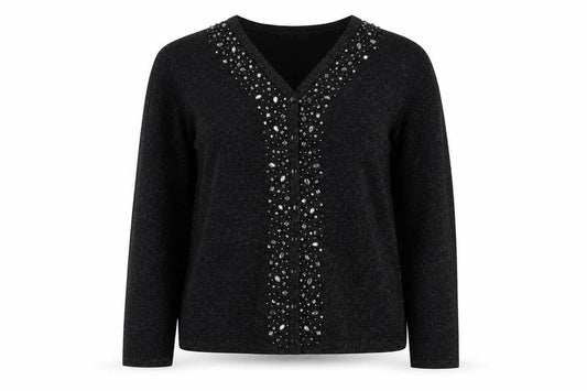 Bonmarché Womens Black V-Neck Acrylic Cardigan Jumper Size M