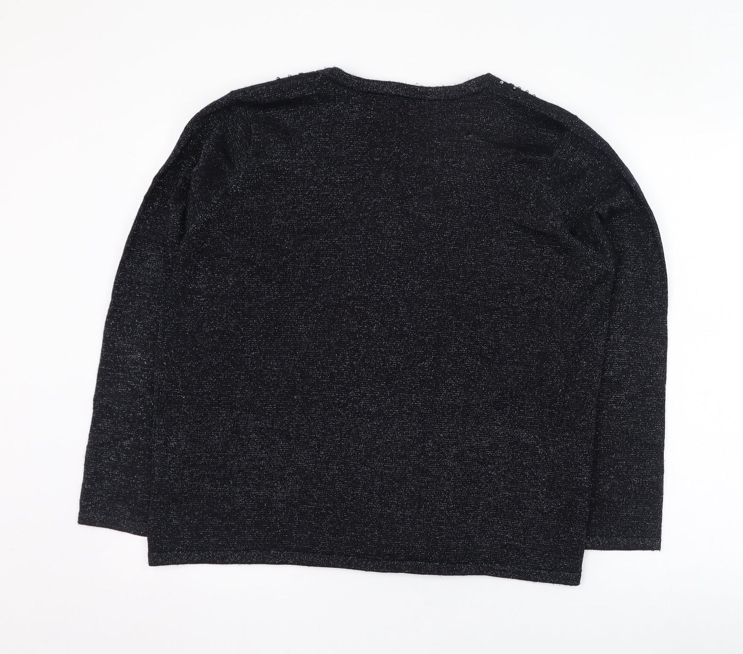 BM Womens Black V-Neck  Acrylic Cardigan Jumper Size M