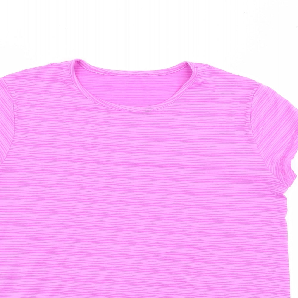 Dunnes Stores Womens Purple Striped Polyester Pullover T-Shirt Size XS Crew Neck