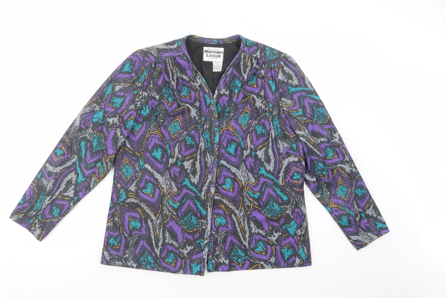 Norman Linton Womens Multicoloured Geometric  Jacket Blazer Size L