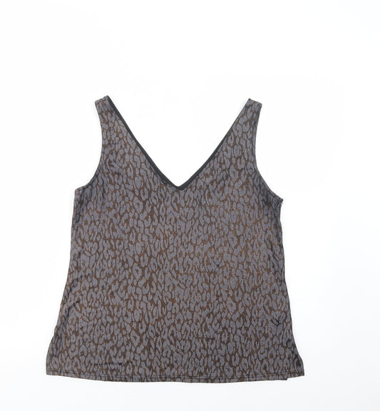 Wallis Womens Grey Animal Print Polyester Basic Tank Size 12 V-Neck