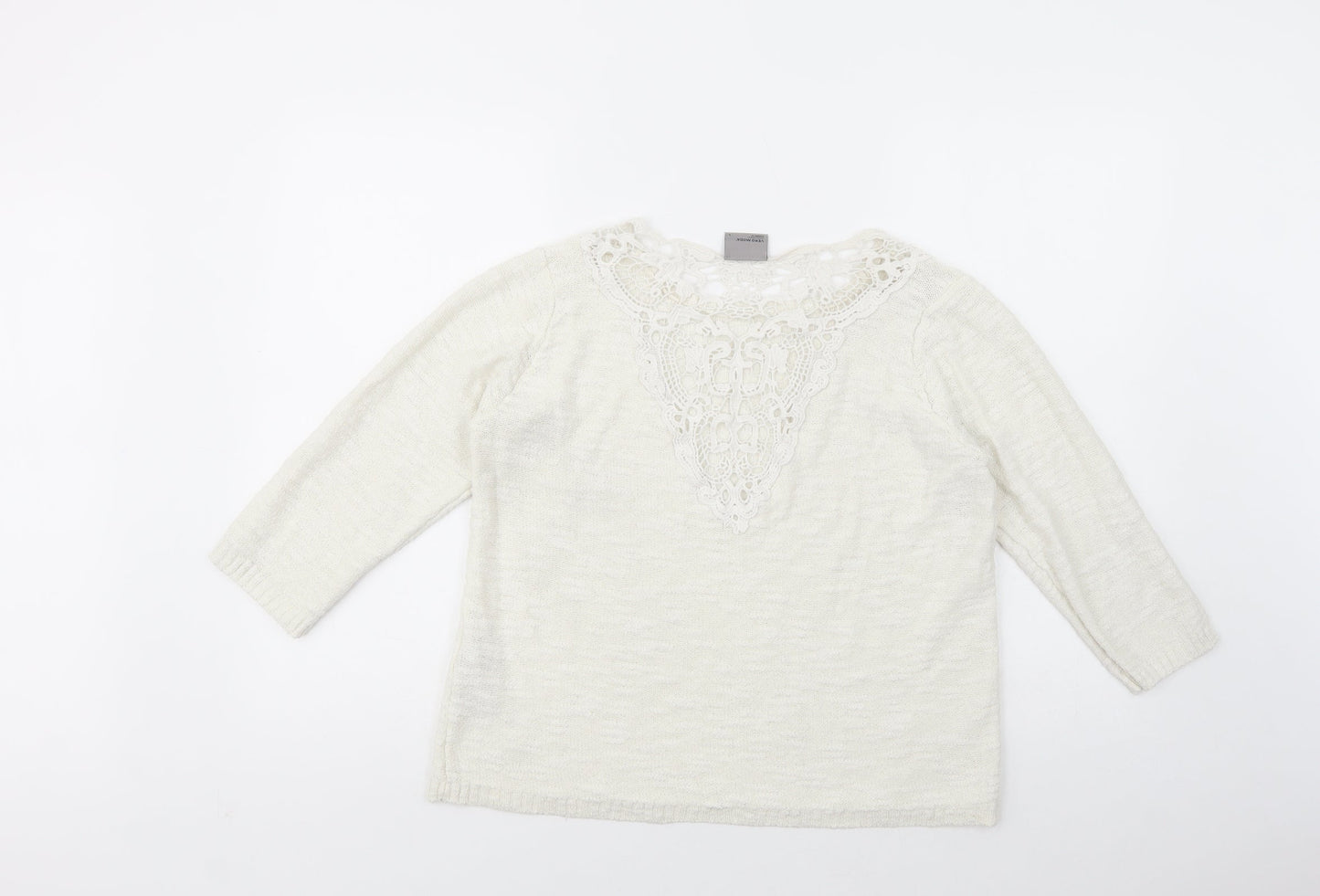 VERO MODA Womens White Boat Neck  Cotton Pullover Jumper Size L