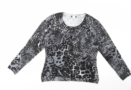 Astrid Womens Grey Scoop Neck Animal Print Viscose Cardigan Jumper Size M