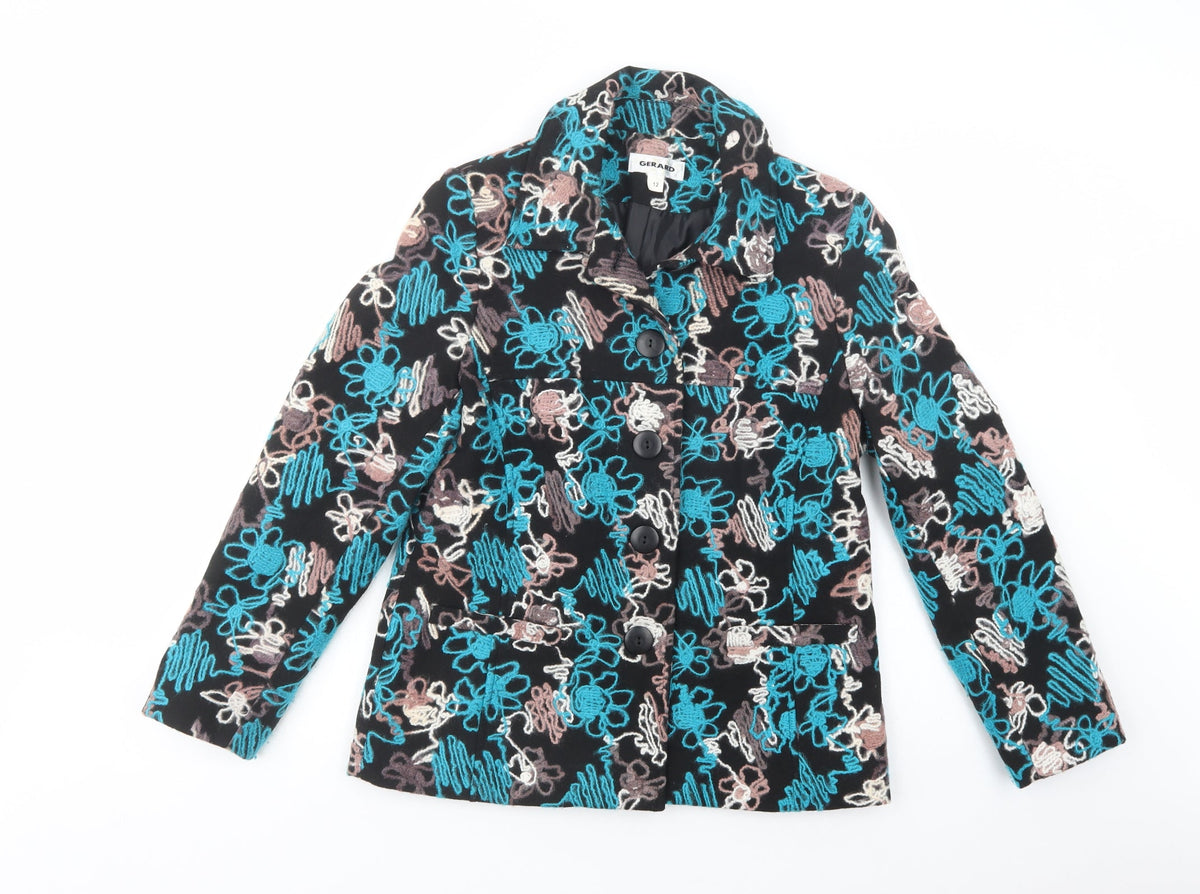Gerard Womens Black Floral  Jacket Blazer Size 12  Button