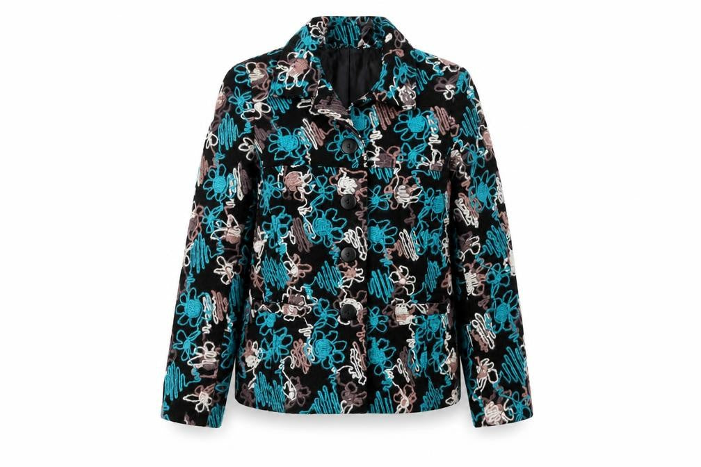 Gerard Womens Black Floral  Jacket Blazer Size 12  Button