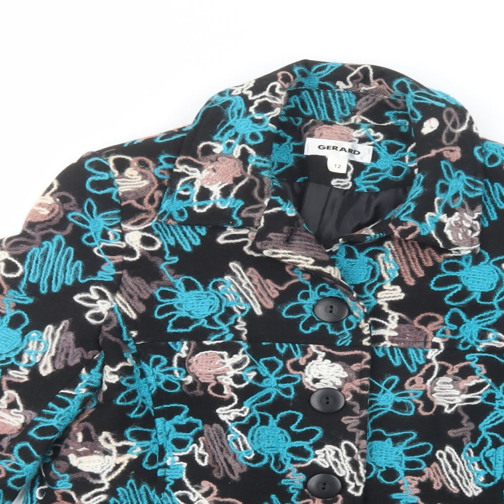 Gerard Womens Black Floral  Jacket Blazer Size 12  Button