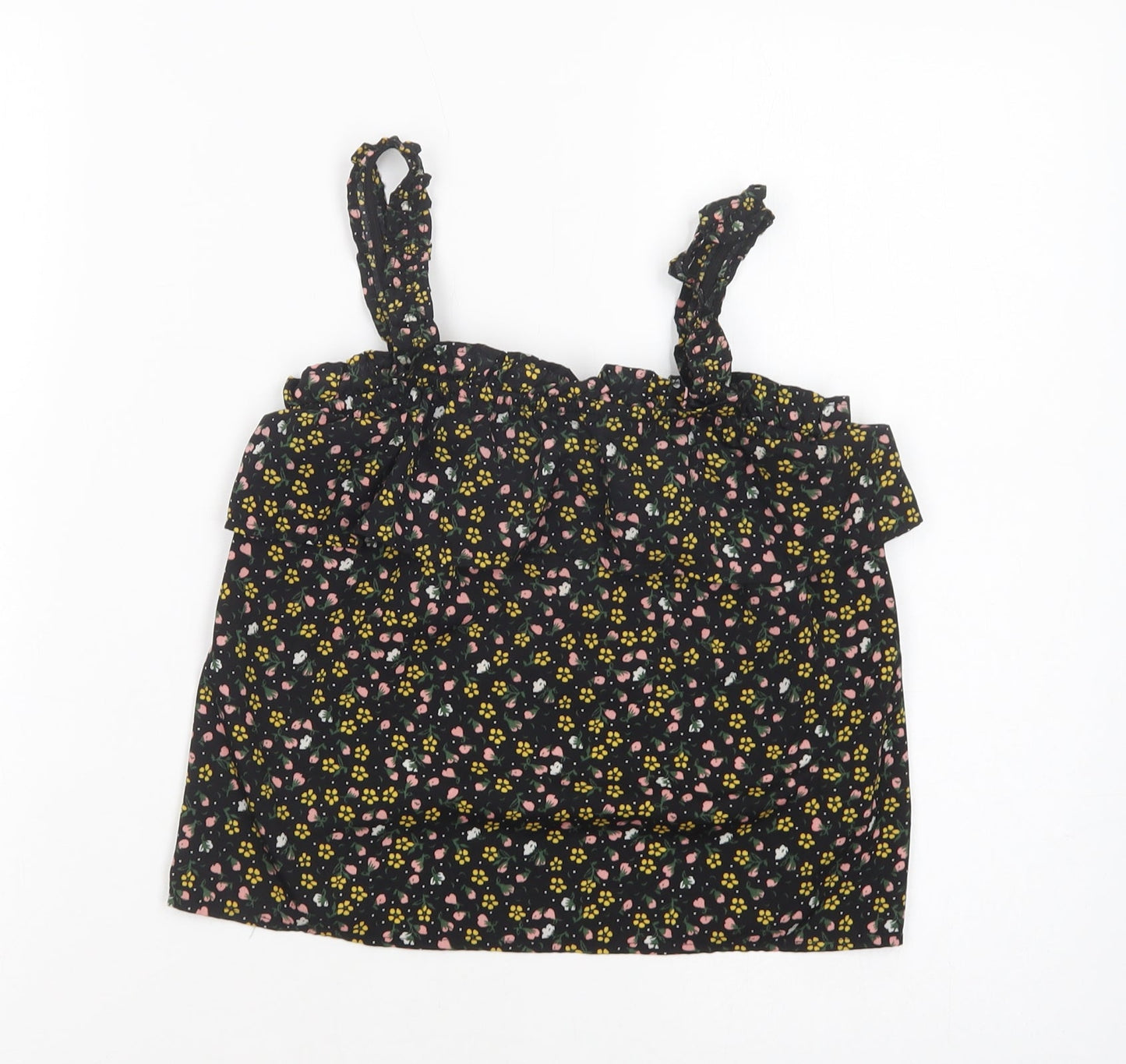 Primark Girls Black Floral Polyester Camisole Blouse Size 9-10 Years Square Neck Pullover