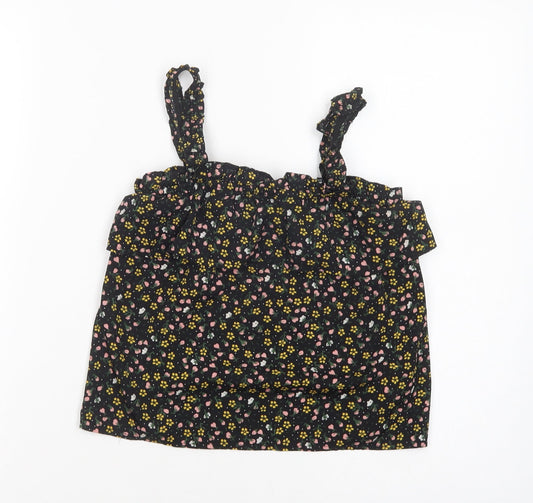 Primark Girls Black Floral Polyester Camisole Blouse Size 9-10 Years Square Neck Pullover