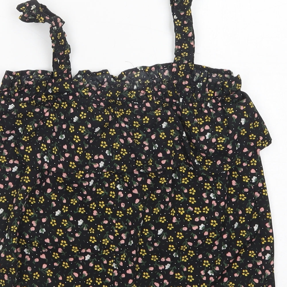 Primark Girls Black Floral Polyester Camisole Blouse Size 9-10 Years Square Neck Pullover