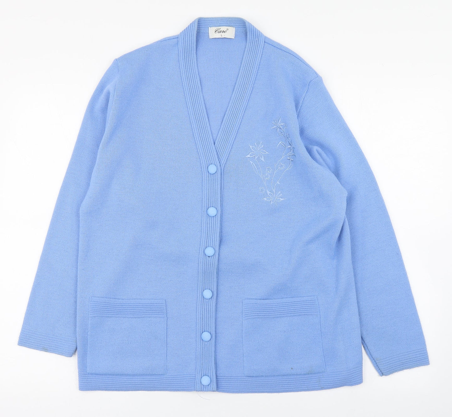 Care Womens Blue V-Neck  Acrylic Cardigan Jumper Size L