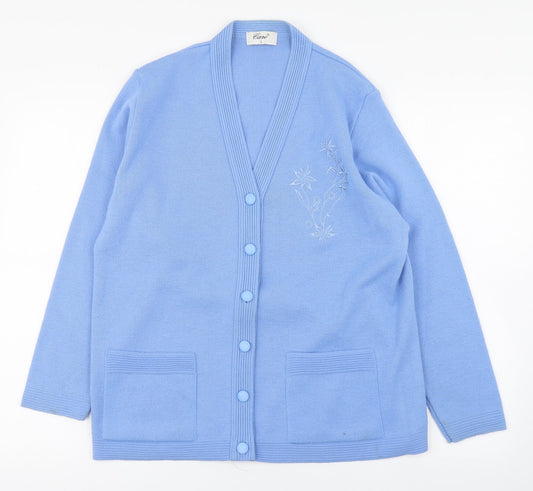 Care Womens Blue V-Neck  Acrylic Cardigan Jumper Size L