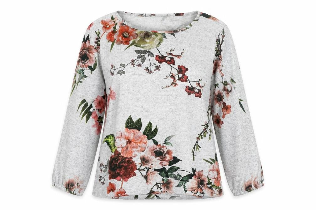 Preworn Womens Grey Round Neck Floral Polyester Pullover Jumper Size M
