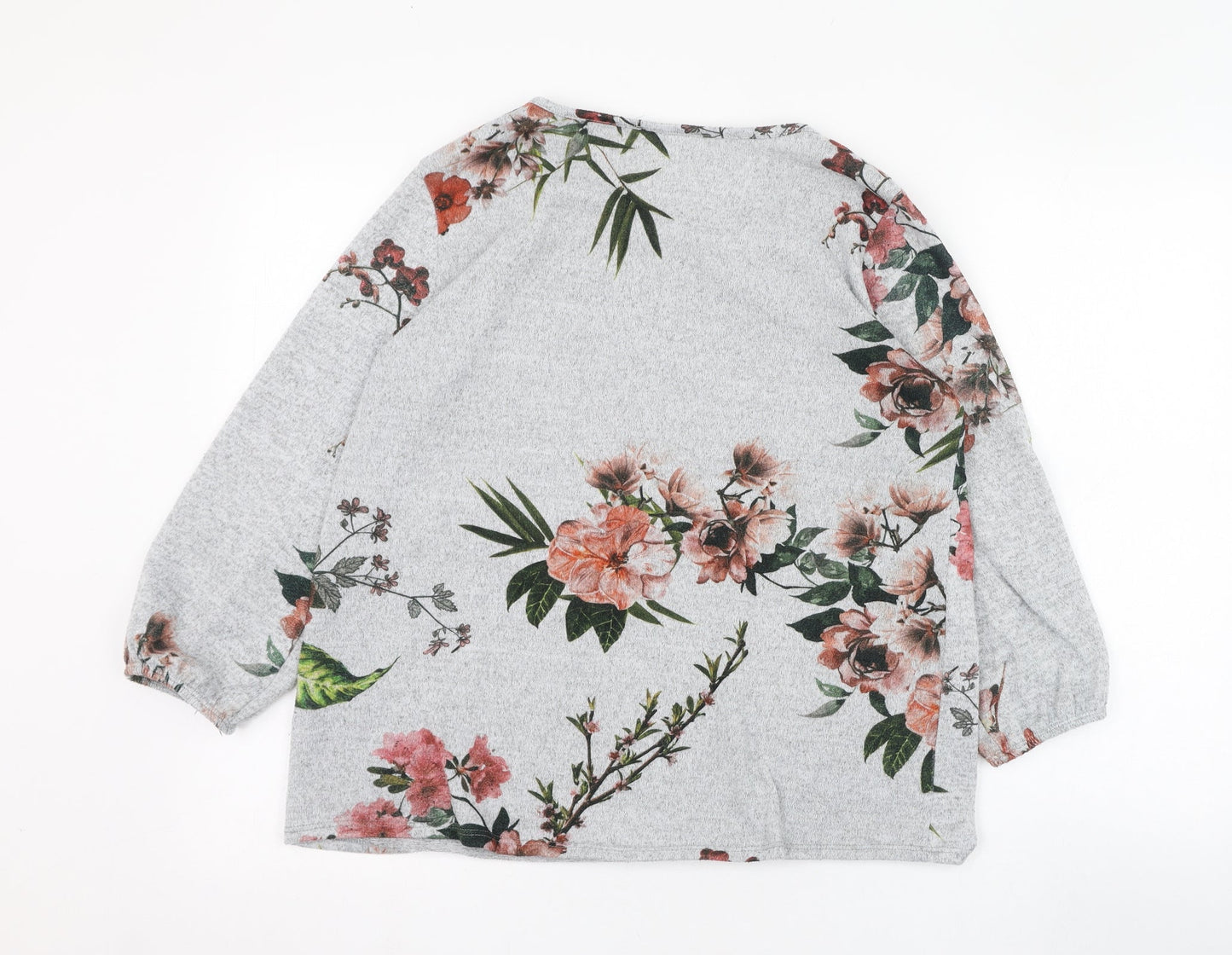 Preworn Womens Grey Round Neck Floral Polyester Pullover Jumper Size M