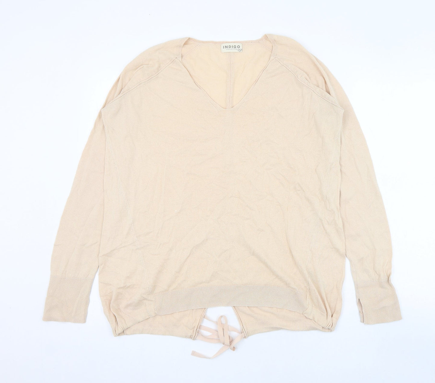 Marks and Spencer Womens Beige V-Neck  Cotton Pullover Jumper Size 12