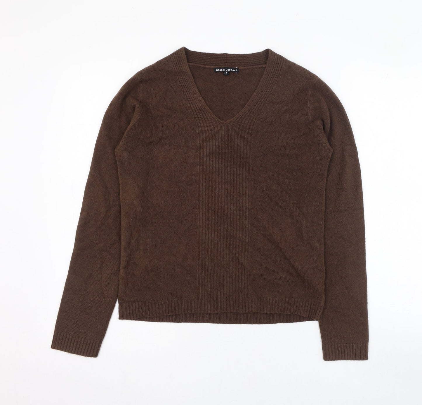 Debbie Morgan Womens Brown V-Neck  Acrylic Pullover Jumper Size S