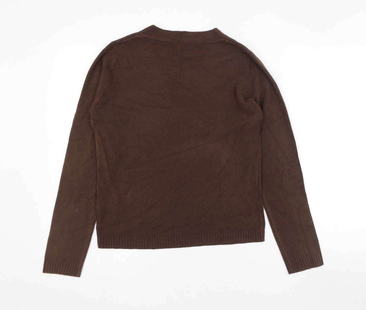 Debbie Morgan Womens Brown V-Neck  Acrylic Pullover Jumper Size S