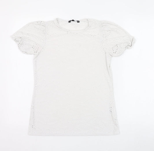 Peacocks Womens Ivory  Polyester Basic T-Shirt Size 8 Round Neck