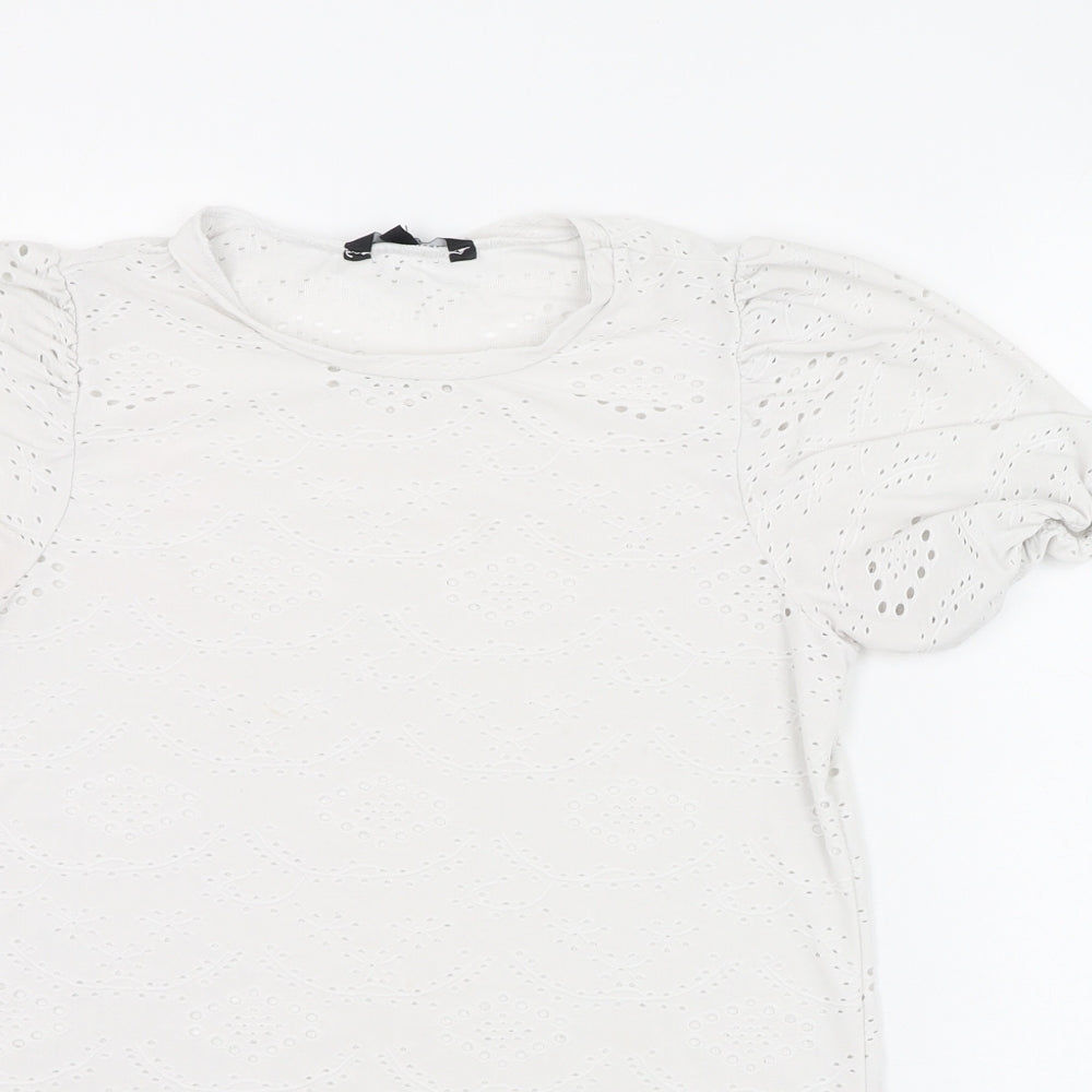 Peacocks Womens Ivory  Polyester Basic T-Shirt Size 8 Round Neck